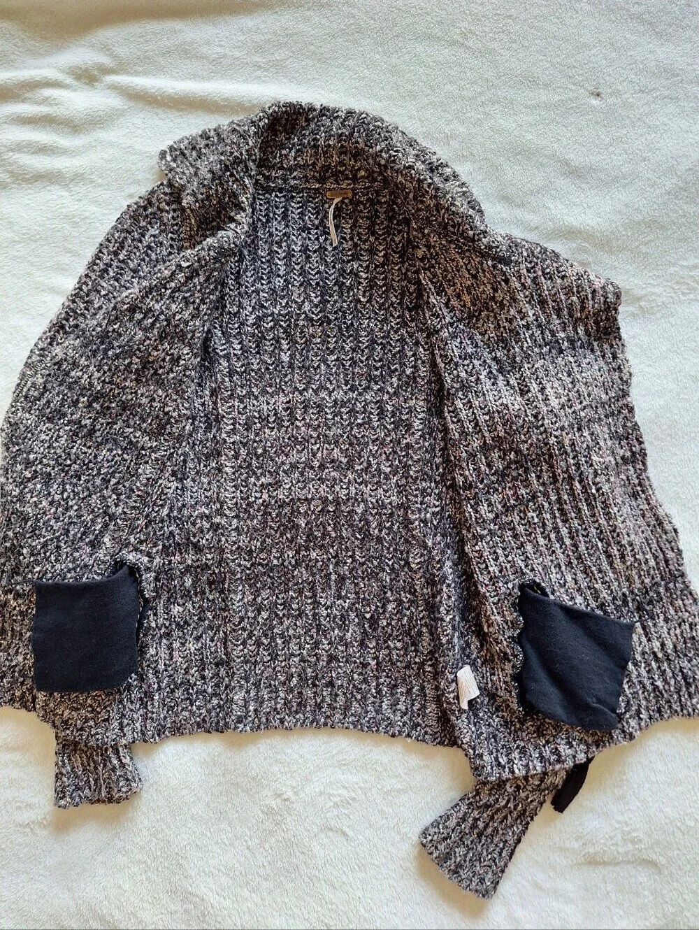 Free People Marbled Chunky Knit Moto Asymmetrical Zip Sweater Jacket Size XS
